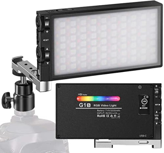 Pixel G1s RGB Video Light, Built-in 12W Rechargeable Battery LED Camera Light Full Color 12 Common Light Effects, CRI≥97 2500-8500K LED Video Light Panel with Aluminum Alloy Body