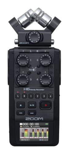 Zoom H6 All Black 6-Track Portable Recorder, Stereo Microphones, 4 XLR/TRS Inputs, Records to SD Card, USB Audio Interface, Battery Powered, Podcasting and Music - H6 All Black (2020 Model)
