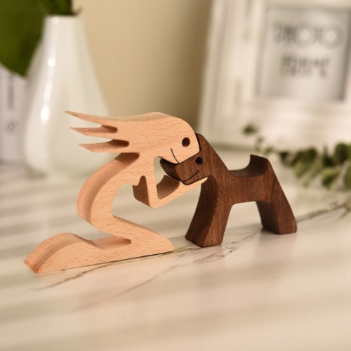 Cute Wood Crafted Dog Sculpture - Design-A
