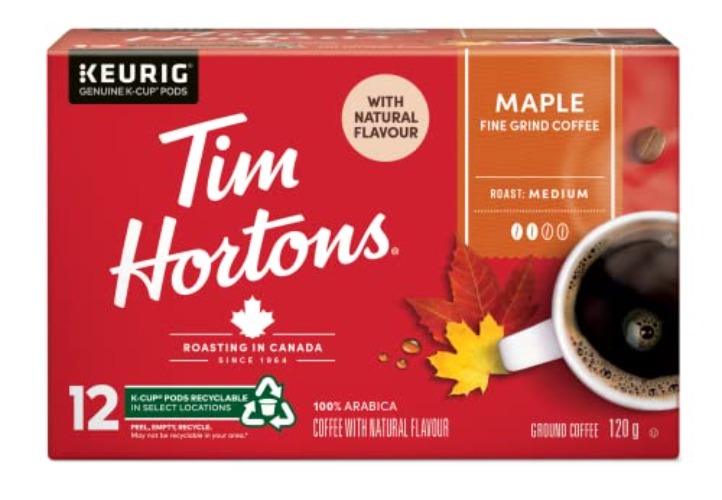 Tim Hortons Maple Coffee, Single Serve Keurig K-Cup Pods, Flavoured Medium Roast, 12 Count