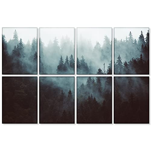 BUBOS 8 Pack Art Acoustic Panels Soundproof Wall Panels,48X32Inches Sound Absorbing Panels,Decorative Acoustical Wall Panels, Acoustic Treatment for Recording Studio,Adhesive Included (Fog Forest)