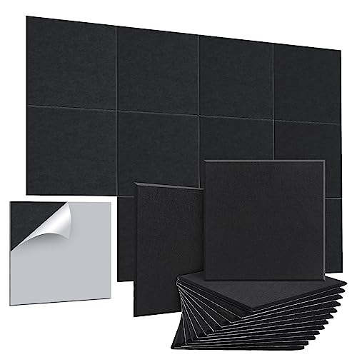 AGPTEK 12 PCS Acoustic Absorption Panel Acoustic Panel 12*12*0.4 IN Sound Insulation Panels Beveled Edge Tiles, High Density Acoustic Sound Absorbing Panels, Great for Home & Offices, Wall Decoration - Square 12 Pack - deep black
