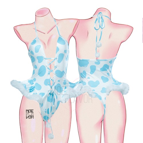Winter Plush Cow Bodysuit - Blue / M/L