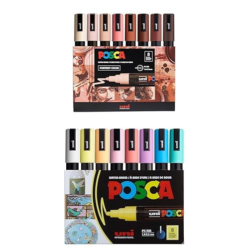 posca Markers Bundle, 16 Medium Paint Markers 5M - 8 Portrait Tones + 8 Soft Tones - Portrait Perfect