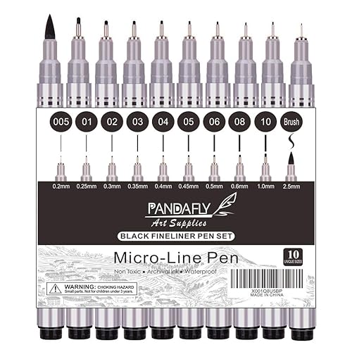 PANDAFLY Micro-Pen Fineliner Ink Pens, 10 Size Black Micro Fine Point Drawing Pens Waterproof Archival Ink Multiliner Pens for Artist Illustration, Sketching, Technical Drawing, Anime, Manga