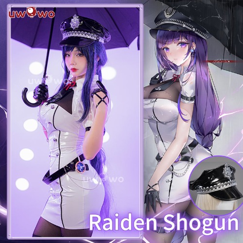 Uwowo Genshin Impact Fanart: Raiden Shogun Ei Officer Uniform Baal Police Cosplay Costumes - S