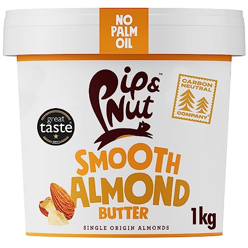 Pip & Nut - Smooth Almond Butter (1kg) | Natural Nut Butter, No Palm Oil, No Added Sugar, Hi-Oleic Almonds, High in Unsaturated Fats, Gluten Free, Vegan, Dairy Free - Smooth Almond Butter