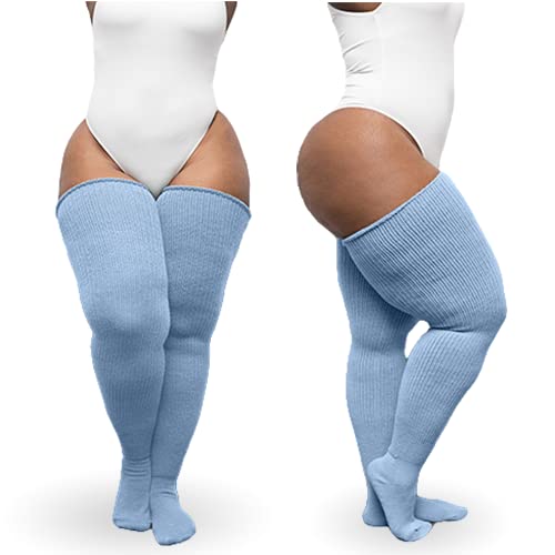 Thunda Thighs Plus Size Thigh High Socks, Over the Knee High Boot Stockings Leg Warmers - Small Plus - Artic Mist