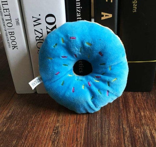 13cm Pet Dog Puppy Cat Donut Tugging Chew Squeaker Quack Sound Play - Blue