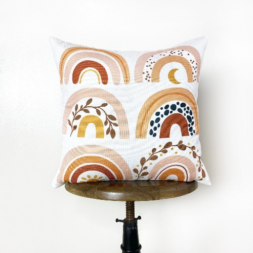 Floral Rainbow Repeat Pattern Throw Pillow - 12x12 Inches / Cover & Insert