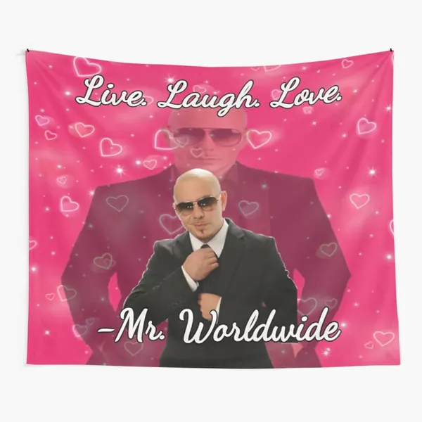 BUBL Mr Worldwide Says to Live Laugh Love Tapestry, Pitbull Tapestry Poster Wall 3D Boutique Art Hanging Pop Home Decorations for Living Room Bedroom Dorm Decor (59.1 x 51.2 inches) - 