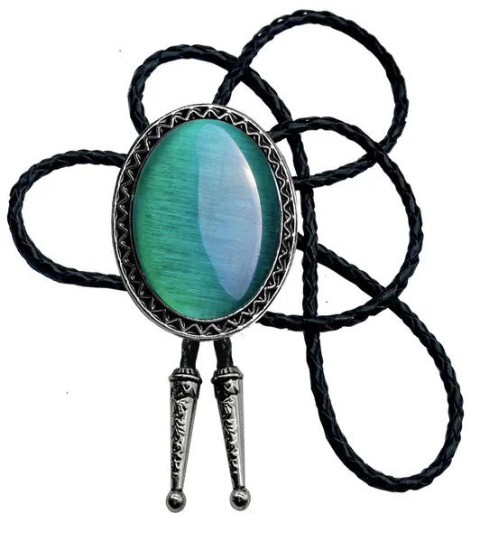 Bolo Tie with Natural Stone Turquoise Stone Style Genuine and Cowhide Rope More Colors - Emerald Cat Eye