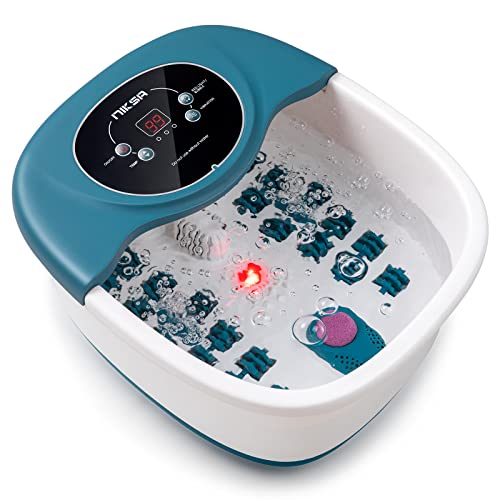 Foot Spa Bath Massager with Heat, Bubble, Vibration and Temperature Control, 22 Massaging Rollers Foot Soak Tub for Foot Pain Relief, Pedicure Foot Soaker with Acupressure Massage Points & Red Light - Black