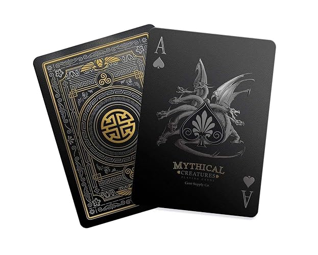 Mythical Creatures Playing Cards - Black, Silver & Gold Edition | Waterproof PVC | Greek, Norse, Egyptian, East Asian Designs | Custom Hand-Drawn Art