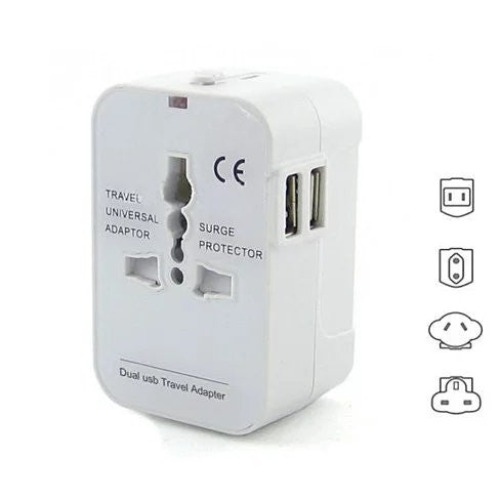 Worldwide Power Adapter and Travel Charger with Dual USB ports that works in 150 countries - White