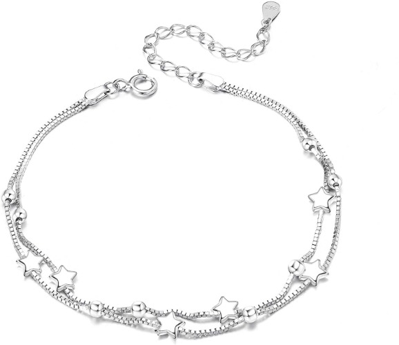 JeryWe 925 Sterling Silver Chain Hand Bracelet for Women's Stars Chain Bracelets Layered Adjustable Bracelet Charm Beaded Bracelet Friendship Link Bracelet Anniversary Birthday Gift