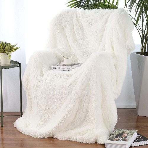 Hugs Living Frosty Faux Fur Throw Blanket with Super Soft Shaggy Long Fur (White, 50" x 70") - White 50" x 70"