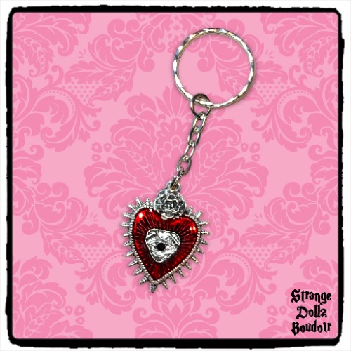 Gothic heart keychain, Goth keyring, Love gift, Strange Dollz Boudoir