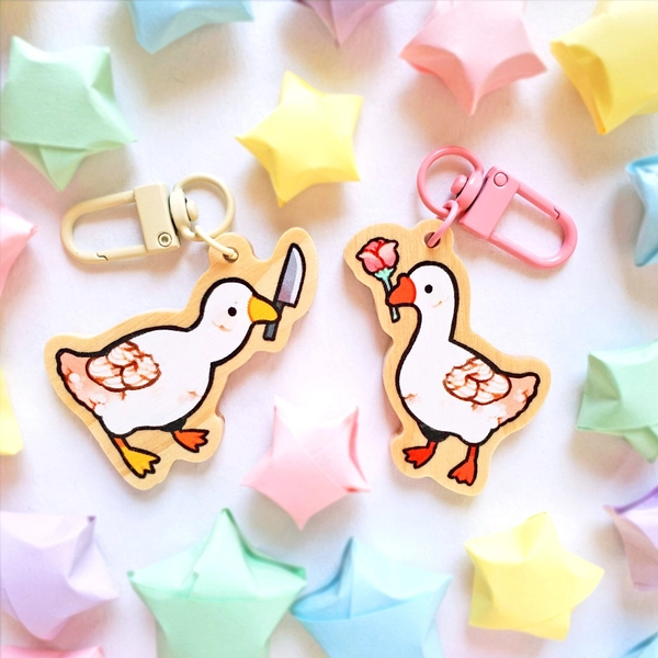 Choose Your Goose Wooden Keychain Set of 2 / 2in Double-Sided Wooden Charms / Bird Lover Gift / Cute Animal Keychain