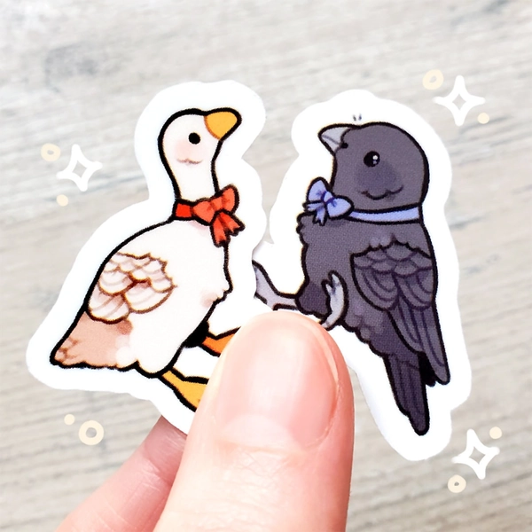 Mini Bowtie Birds Sticker Set of 2 / Crow Wearing a Bow & Goose Wearing a Bow / Cute Animal Sticker / Laptop Sticker / Vinyl Sticker