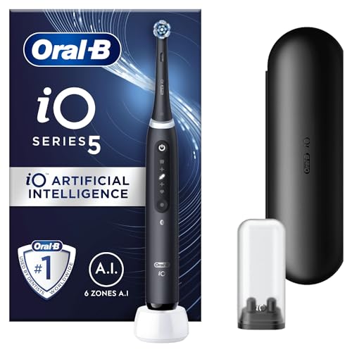 Oral-B iO5 Electric Toothbrushes For Adults, Christmas Gifts For Women / Him, 1 Toothbrush Head & Travel Case, 5 Modes With Teeth Whitening, UK 2 Pin Plug, Black - Black - Without extra refills