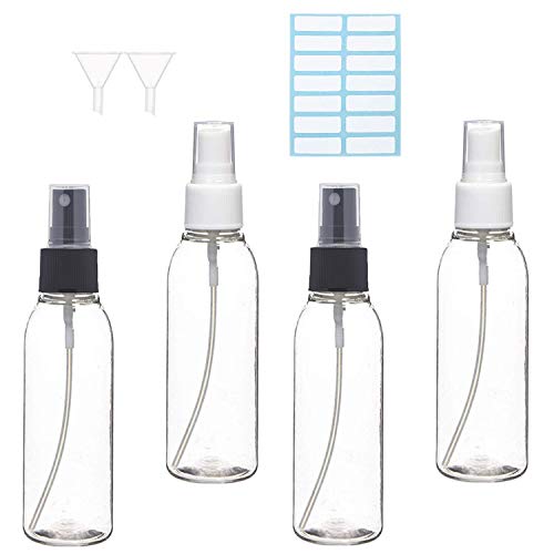 50ml Small Spray Bottle Empty Clear Fine Mist Spray Bottles Plastic Travel Atomiser Bottle Set Refillable Liquid Containers for Make-up Cosmetic Hair - 100 ml (Pack of 4)