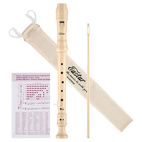 Eastar Soprano Recorder Instrument for Kids Beginner, Baroque Fingering C Key Recorder Instrument 3 Piece with Cleaning Kit, Thumb Rest, Cotton Bag, Fingering Chart, ERS-21BN, Natural, School-Approved - Baroque - Wooden1