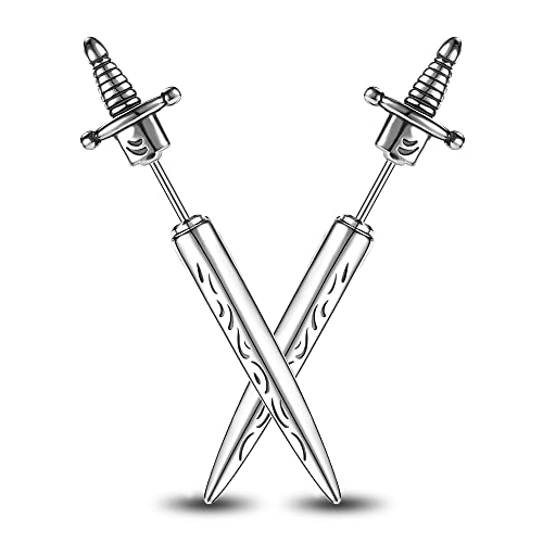 PunkTracker Hypoallergenic Surgical Steel Gothic Sword Earrings for Women Black Cubic Zirconia Punk Dagger Y2K Emo Earrings for Men - Sword A,2 Pcs
