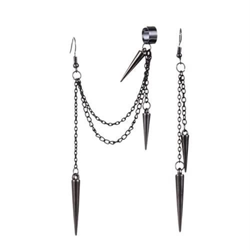 Retro Long And Short Rivet Earrings Ear Clips Fashion Goth Punk Tassel Earrings - black1