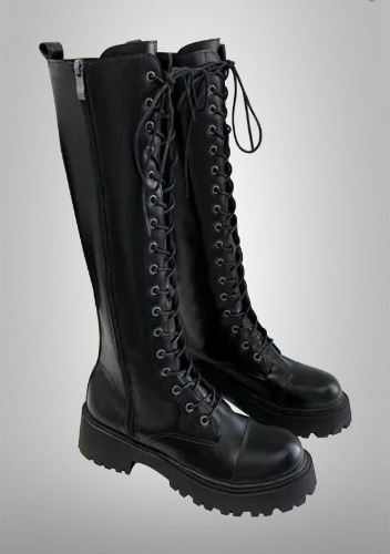 Gothic Punk Lace Up Knee Combat Boots