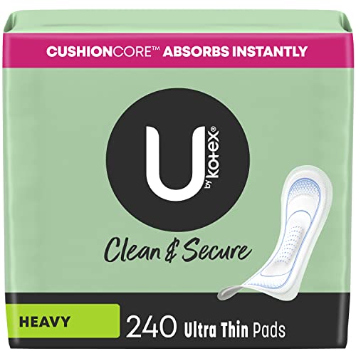 U by Kotex Clean & Secure Ultra Thin Pads, Heavy Absorbency, 240 Count (6 Packs of 40) (Packaging May Vary) - Heavy Absorbency (240 Count)