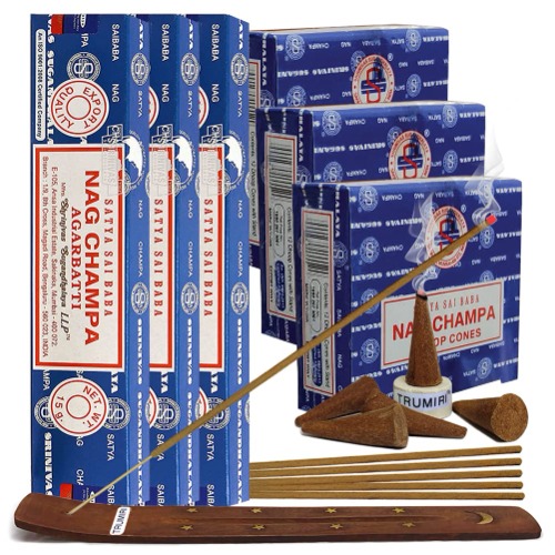 Nag Champa Incense Sticks 15g x 3 and Cone Incense Holder Variety Pack Bundle insence insense insienso - Nag Champa