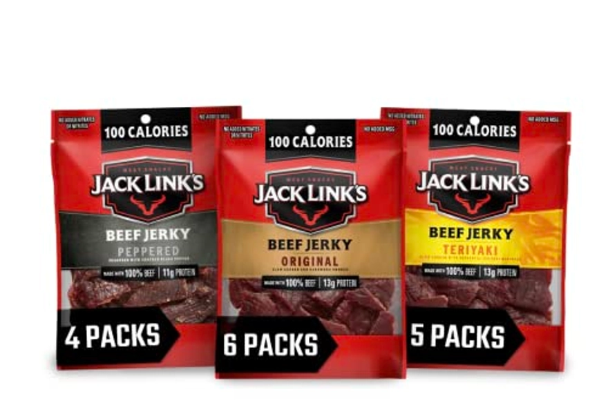 Jack Link's Beef Jerky Variety Pack - Includes Original, Teriyaki, and Peppered Beef Jerky - 96% Fat Free, No Added MSG- 1.25 Oz (Pack of 15)