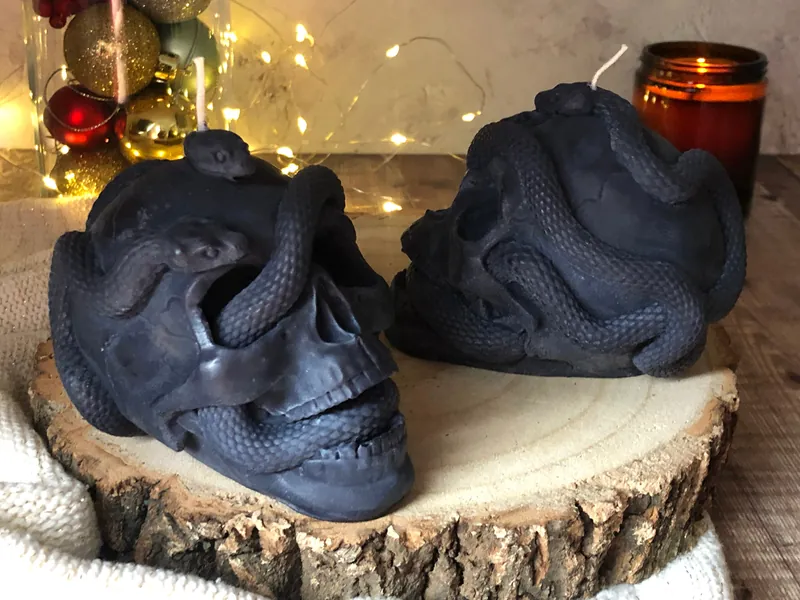Skull Halloween Candle, Snake Skull Candle, Human Skull Decorative Candle, Skeleton Sculpture Candle, Gothic Scary Candle, Witchcraft Candle
