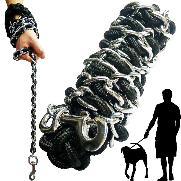 Dog lead Dog Leash Chain Metal Dog Rope Pet Collar Set Strong Heavy Duty Anti Bite 360 Hook for Medium and Large Dogs Training Walking (Large)