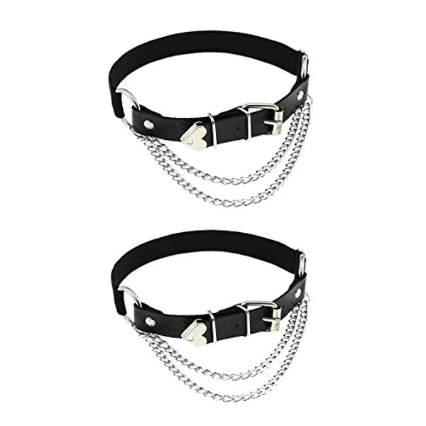 alisikee Adjustable Leg Garter with Chains, Elastic Punk Thigh Garters for Women, 1 Pair, Black, One Size