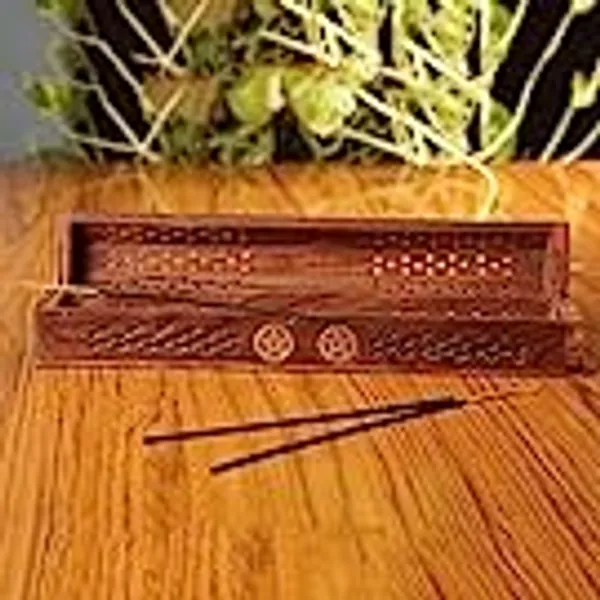 Simply essential' Wooden Incense Joss Stick Cone Holder Smoke Box Pantagon
