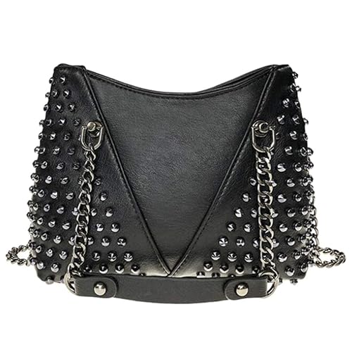 Luxshiny Leather Shoulder Bags With Studs Rivets Messenger Bag Top- handle Bag Rock Crossbody Bag Rivet Shoulder Bag Chain Bag Gothic Purse for Women