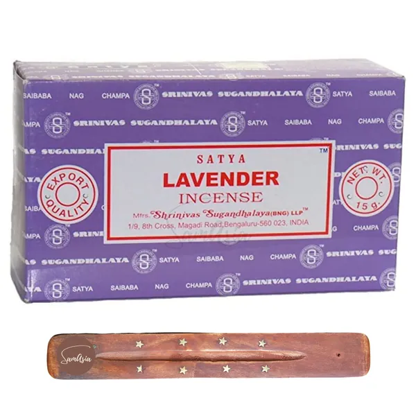 Satya Nag Champa Lavender Incense Sticks | x12 pack | with SAMASIA incense sticks holder | Used for Aromatherapy, Yoga, Meditation and Relaxation