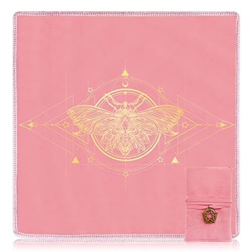 knana 2Pcs Altar Tarot Card Cloth - Velvet Tarot Divination Tablecloth with Tarot Carrying Bag, Golden Bee Pattern Tarot Cloth 19.68 by 19.68 inches - Pink - Style 1