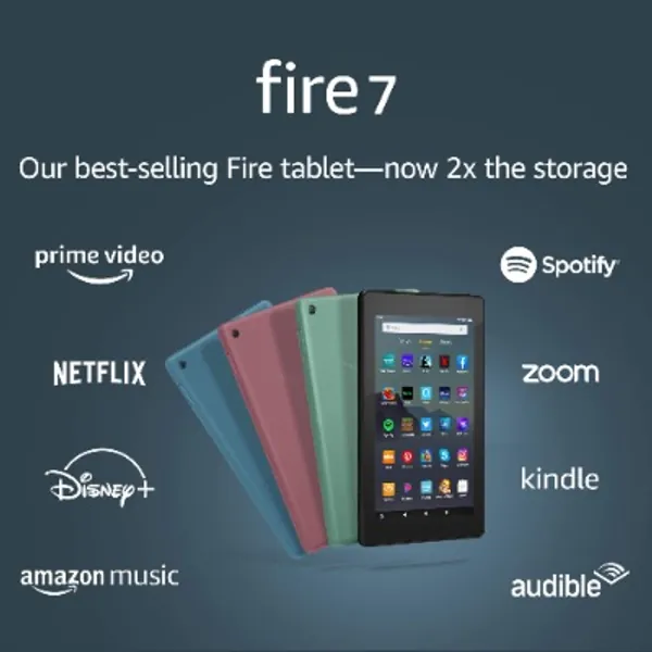 Fire 7 tablet, 7" display, 16 GB, latest model (2019 release), Twilight Blue