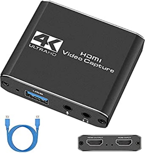 Capture Card, Audio Video Capture Card with Microphone 4K HDMI Loop-Out, 1080p 60fps Video Recorder for Gaming/Live Streaming/Video Conference, Works for Nintendo Switch/PS4/OBS/Camera/ PC