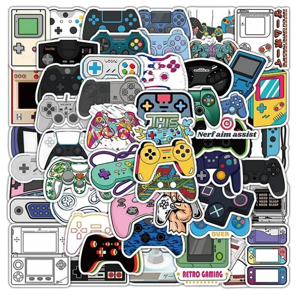 50x Retro Video Game Controllers Waterproof PVC Sticker Pack - Gamer, Gaming, Gift, Nerdy, Geeky, Cool, Gameboy, Console, Matte Vinyl Decal