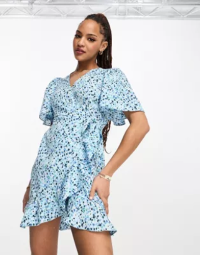 Vero Moda wrap front mini dress in blue florals