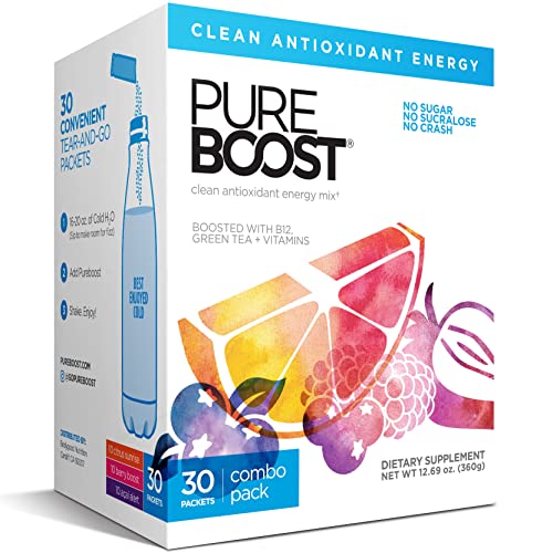 Pureboost Clean Energy Drink Mix + Immune System Support. Sugar-Free Energy with B12, Multivitamins, Antioxidants, Electrolytes (Combo Pack, 30 Stick Packs) - Combo Pack