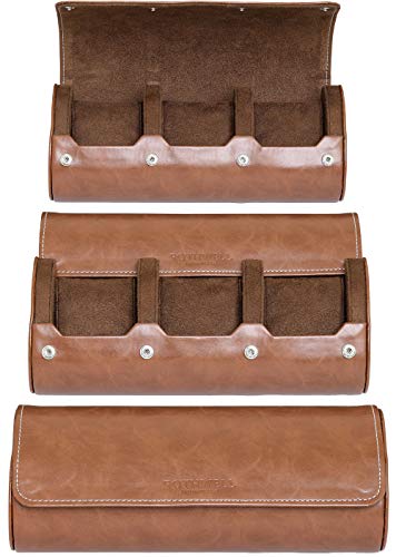 ROTHWELL Watch Roll Travel Case for 3 Watches | Tough Portable Protection, Fits All Wrist Watches & Smart Watches Up to 50mm (Tan/Brown) - Tan/Brown (PU Leather)