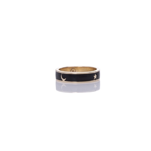 14K Gold Star and Moon Enamel Ring - 14K Rose Gold