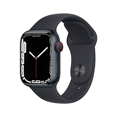 Apple Watch Series 7 [GPS + Cellular 41mm] Smart Watch w/Midnight Aluminum Case with Midnight Sport Band. Fitness Tracker, Blood Oxygen & ECG Apps, Always-On Retina Display, Water Resistant