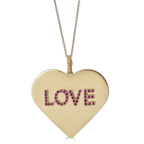 Gold Heart Necklace With Rubies - 14K Rose Gold