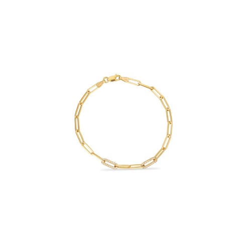 Gold Paperclip Bracelet With Diamonds - 14K Rose Gold / 1